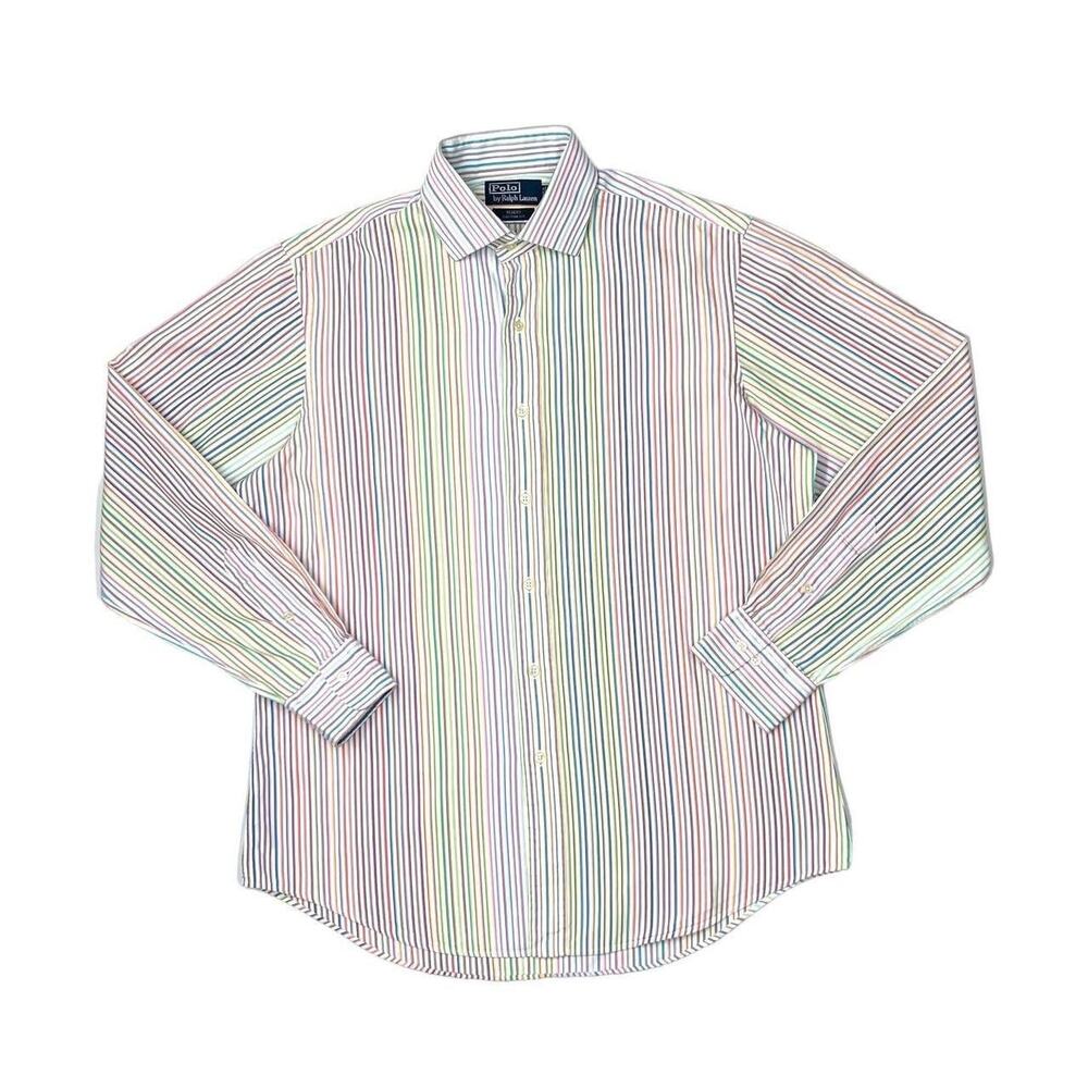 Polo Ralph Lauren 16 / 24-35 Rainbow Stripped Regent Classic Fit Men's Button Up